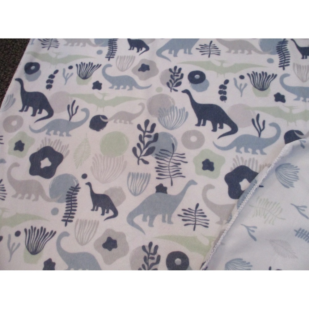 Baby Boy Reversible Mink Baby Blanket ~ White with Blue Dinosaur Print ~ Dinos